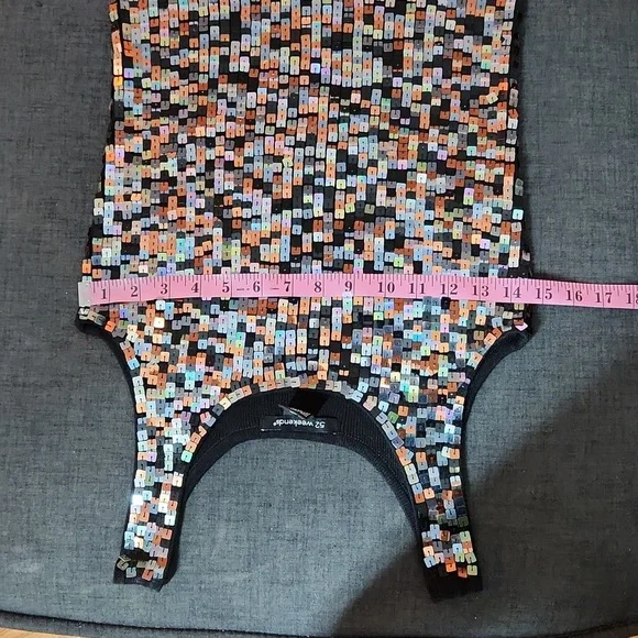 Black Y2K Sequined Scoop Neck Sleeveless Tank Top SzL - Picture 6 of 7